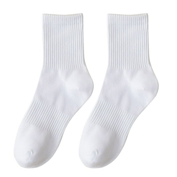 CUZIBR Socks For Women Couples Leisure Tube Solid Color Knit Ribbed Crew Socks Cotton Sweat Absorbent Sports Stockings Fuzzy Socks,White,One Size