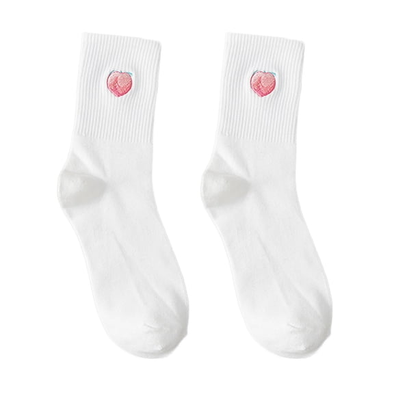 CUZIBR Socks For Women Cute Fruits Embroidery Funny Pattern Print Crew Socks Athletic Comfy Soft Stocking Casual Breathable Socks,White,One Size