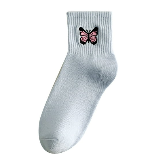 CUZIBR Socks For Women Cute Stylish Butterflies Embroidered Crew Socks Solid Color Fashion Soft Leisure Stockings Comfy Dailywear,Blue,One Size