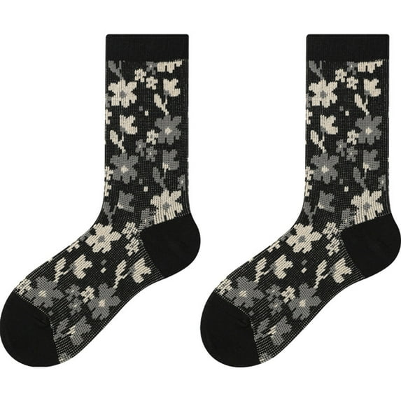 CUZIBR Socks For Women Cute Stylish Plaid Vintage Crew Socks Solid Color Fashion Soft Leisure Stockings Comfy Dailywear,Black,One Size