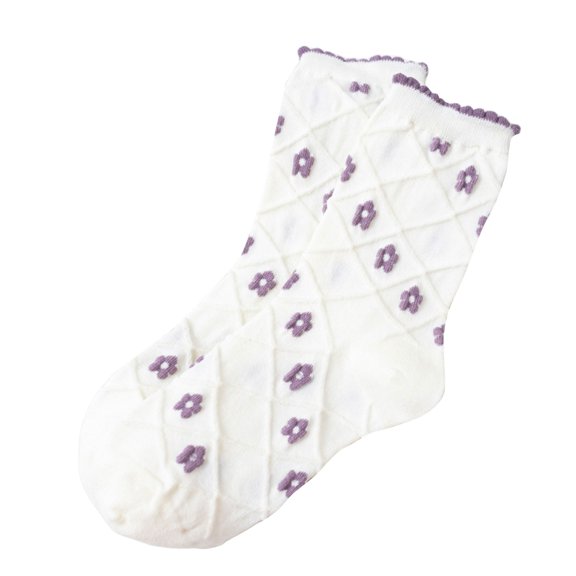 CUZIBR Socks For Women Winter Fashion Warm Flower Print Crew Socks Soft Cozy Leisure Sweat Absorbing Stocking Casual Breathable Socks,Purple,One Size