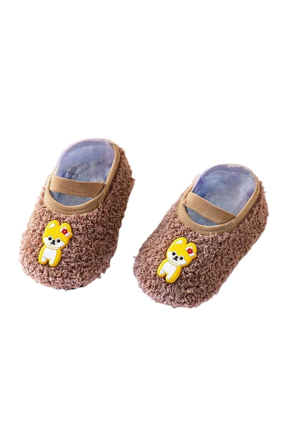 Socks For Girls Mary Jane Slipper Socks Fuzzy Winter Thick Warm Non- Cute Cartoon Pattern Floor Socks Soft Stylish Comfy Dailywear,Brown,18 -24 Months