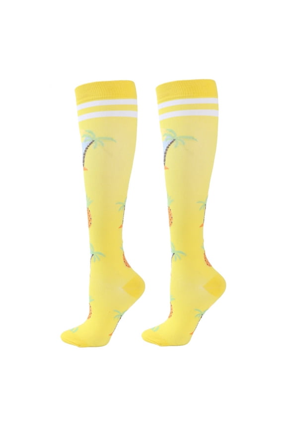 Socks For Women Cute Print Long Sports Socks Thin Calf Elastic Knee High Cycling Athletic Compression Stockings Casual Breathable Socks,Yellow,S