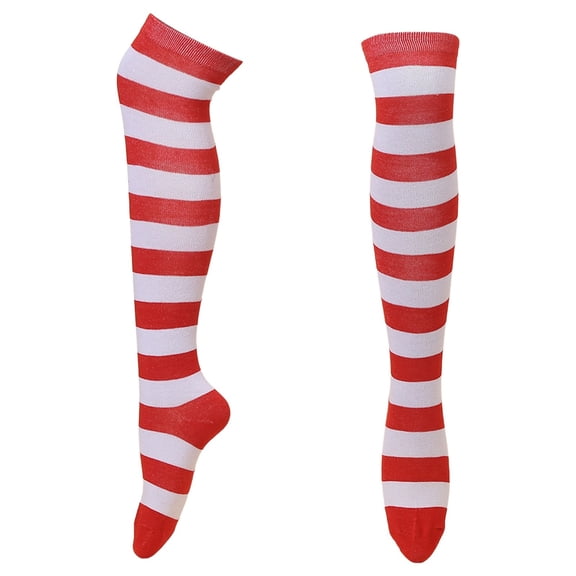 CUZIBR Socks For Women Fashionable Striped Over The Knee Socks Classic Thigh High Stockings Stretchable Winter Warm Casual Breathable Socks,White,One Size