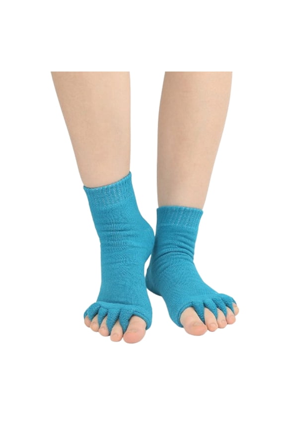 Socks For Women Five Fingers Toe Socks Seamless Solid Open Toes Ankle Socks Non Slip Grip Blend Athletic Cozy Breathable Lightweight Footwear,Sky Blue,One Size