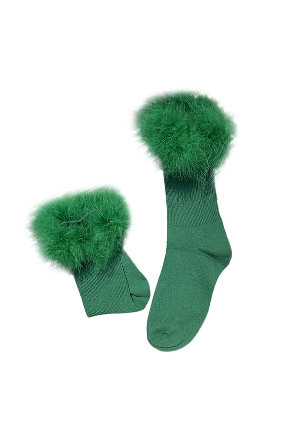 Socks For Women Fuzzy Lined Thick Wool Plush Trim Crew Socks Warm Winter Soft Thermal Cozy Boot Slipper Socks Casual Breathable Socks,Green,One Size
