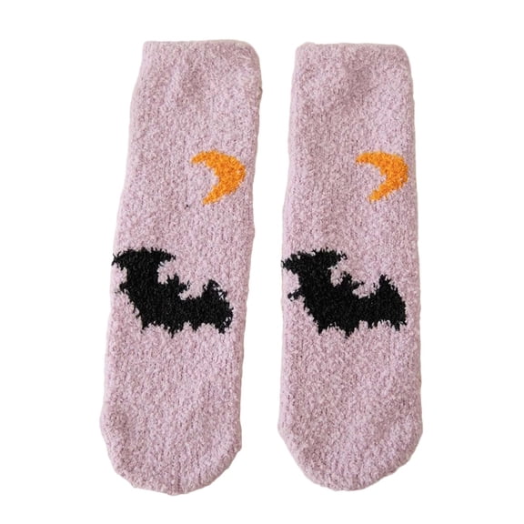 CUZIBR Socks For Women Fuzzy Thick Thermal Cute Funny Printed Coral Velvet Crew Socks Warm Sleeping Stocking Breathable Lightweight Footwear,Light Purple,One Size
