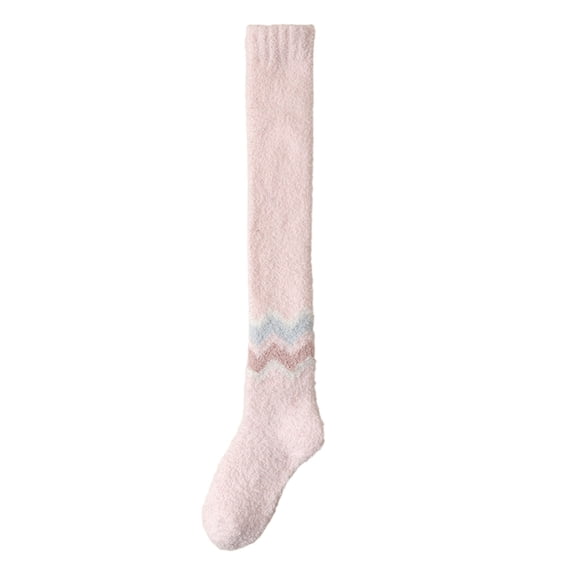 CUZIBR Socks For Women Over The Knee Socks Thermal Fuzzy Thick Lined Thermal Knee High Stockings Thigh High Socks Non Slip Breathable Lightweight Footwear,Light Pink,One Size