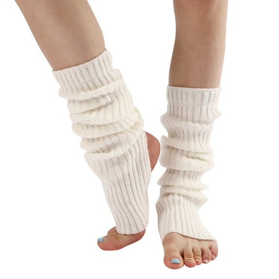 CUZIBR Socks For Women Long Leg Warmers Knitted Solid Vintage Ribbed Knit Party Dance Sports Knee High Stocking Casual Breathable Socks,White,One Size