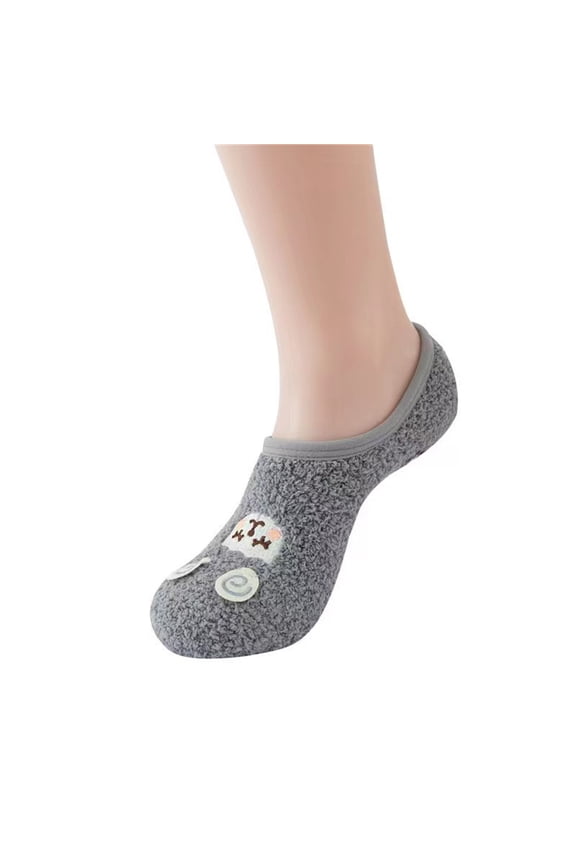 Socks For Women Low Cut Cute Animal Pattern Fuzzy Warm Ankle Socks Grip Silicone No Show Slippers Coral Velvet Yoga Boat Socks Casual Breathable Socks,Dark Gray,One Size