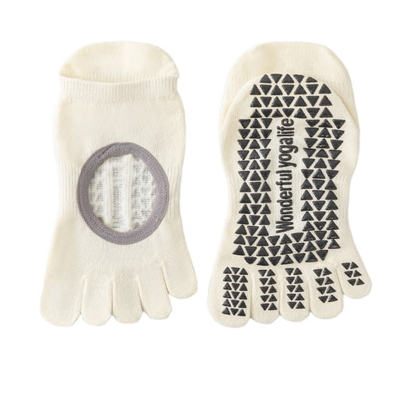 CUZIBR Socks For Women Solid Color Toe Socks Grip Non Sticky Yoga Ballet Dance Barefoot Five Fingers Ankle Socks Workout Athletic Fuzzy Socks,Beige,One Size