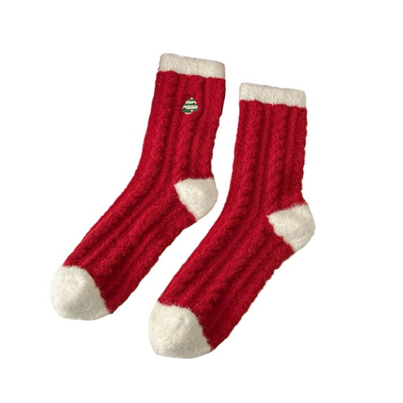 CUZIBR Socks For Women Thick Fuzzy Lined Cute Pattern Striped Print Crew Socks Grip Cozy Comfort Plush Winter Warmth Slipper Socks Comfy Dailywear,Red1,One Size
