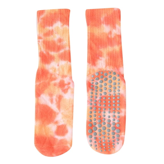 CUZIBR Socks For Women Tie Dye Yoga Pilates Grip Socks Women'S Fashion Casual Athletic Sports Crew Socks For Workout Gym And Casual Wear Fuzzy Socks,Orange,One Size