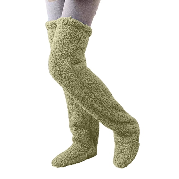 CUZIBR Socks For Women Winter Fuzzy Warm Socking Over The Knee Socks Thick Woolen Leg Warmers Leggings Solid Stockings Breathable Lightweight Footwear,Green,One Size