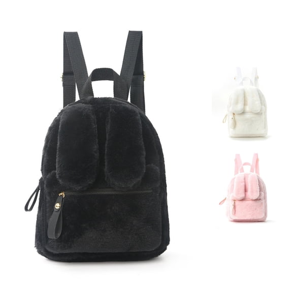 CUZIBR Soft Fuzzy Bunny Ear Toddler Backpack Plush Mini Rucksack With Adjustable Shoulder Straps Front Zipper Pocket Cute Small Book Bag For Little Girls