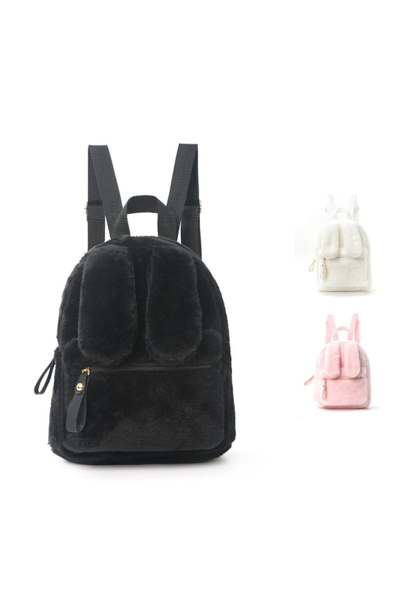 Soft Fuzzy Bunny Ear Toddler Backpack Plush Mini Rucksack With Adjustable Shoulder Straps Front Zipper Pocket Cute Small Book Bag For Little Girls