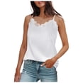 thumbnail image 1 of CUZIBR Solid Color V Neck Tank Tops For Women Spaghetti Strap Lace Trim Silk Satin Summer Sleeveless Camisole Loose Fit Shirt Streetwear,White,XXL, 1 of 5