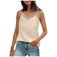 thumbnail image 1 of CUZIBR Solid Color V Neck Tank Tops For Women Spaghetti Strap Lace Trim Silk Satin Summer Sleeveless Camisole Loose Fit Shirt Casual Top Blouse,Rose Gold,L, 1 of 9