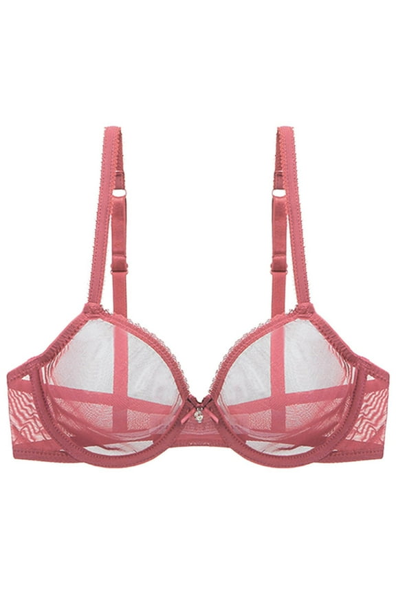 Sports Bras For Women Mesh Lace Underwire Sheer Bras Solid Color Adjustable Spaghetti Strap Full Coverage Stylish Unlined See Through Lingerie Cozy Tshirt Everyday Bras,Red,3XL