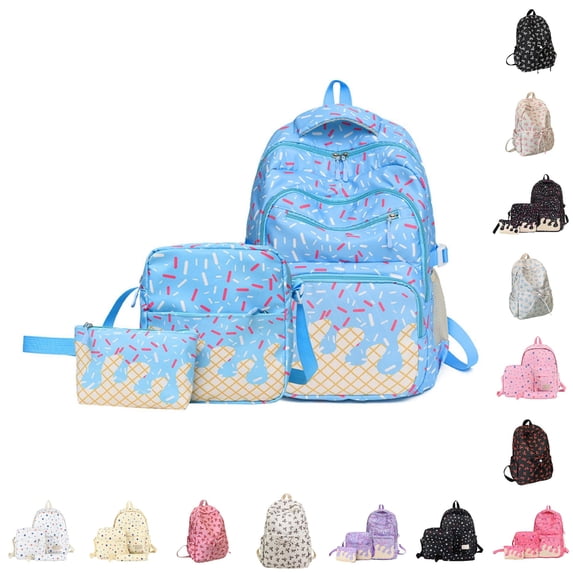 CUZIBR Sprinkle Ice Cream Print Backpack For Teen Girls Casual Lightweight Student School Backpack Travel Daypack With Multiple Pockets
