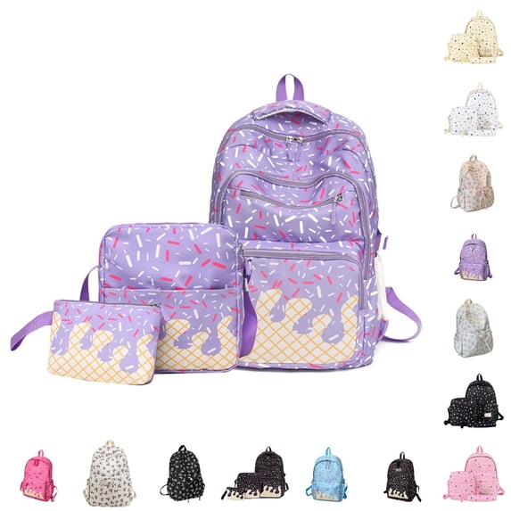 CUZIBR Sprinkle Ice Cream Print Backpack For Teen Girls Casual Lightweight Student School Backpack Travel Daypack With Multiple Pockets