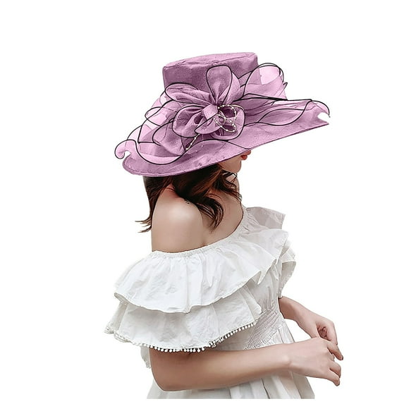 CUZIBR Straw Hats For Women Solid Color Bow Wide Brim Summer Dress Hat Shapeable Hollowed Out Breathable Fashionable Lightweight Foldable Party Vacation Beach Sun Hat ,Purple,One Size