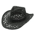 thumbnail image 1 of CUZIBR Straw Hats For Women Solid Color Wide Brim Summer Western Cowgirl Hat Shapeable Hollowed Out Breathable Fashionable Lightweight Foldable Vacation Beach Party Sun Hat ,Black,One Size, 1 of 2