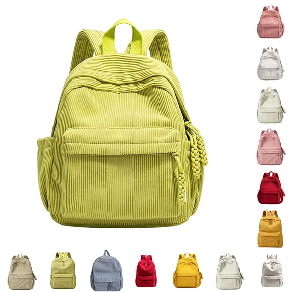 CUZIBR Striped Corduroy Backpack Lightweight Soft Casual Rucksack With Zipper Tassels Padded Adjustable Shoulder Straps Multi Compartment Book Bag For Students Daily School Shopping