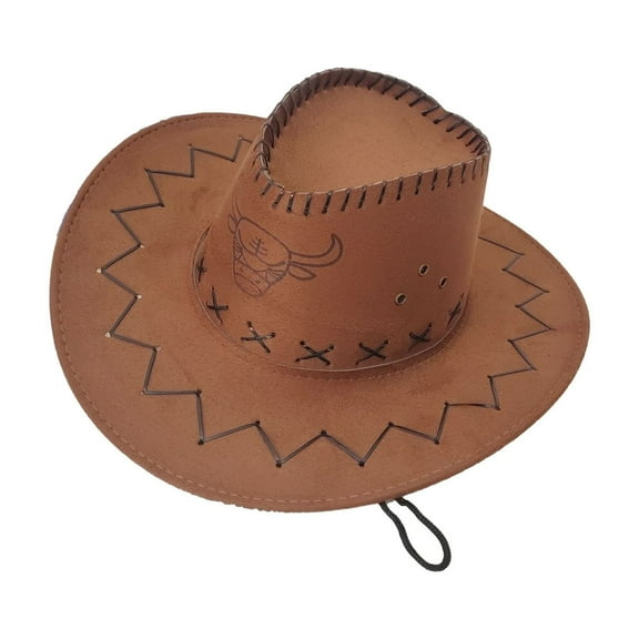 CUZIBR Stylish Kids Cowboy Hat Solid Color Boater Cap Wide Brim For Children Boys Girls Western Cowgirls Denim Cap,Coffee,10-17 Years