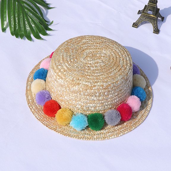 CUZIBR Stylish Kids Straw Hat Solid Color Fashionable Flower Boater Cap Wide Brim For Children Boys Girls Beach Sun Cap,A,One Size