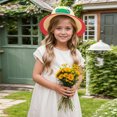 thumbnail image 1 of CUZIBR Stylish Kids Straw Hat Solid Color Fashionable Flower Boater Cap Wide Brim For Children Boys Girls Beach Sun Cap,Watermelon Red,One Size, 1 of 3