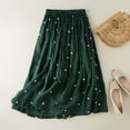 thumbnail image 1 of CUZIBR Stylish Skirt For Women High Waist Polka Dot A-Line Skirt Boho Swing Retro Elastic Waistband Linen Hem Elegant Vintage Long Skirts,Green,M, 1 of 5