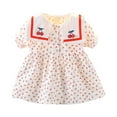 thumbnail image 1 of CUZIBR Summer Dress Little Girl Baby Fashion Bucolic Style Cherry Print Short Sleeve Lapel A-Line Dress Cozy Dailywear For Toddler, 1 of 9