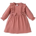 thumbnail image 1 of CUZIBR Summer Dresses For Toddler Kids Long Sleeve Solid Color Round Neck Ruffles Cute Bow Party Gown Pleated Casual A-Line Holiday Lightweight Breathable Dres,Watermelon Red,6-7 Years, 1 of 3