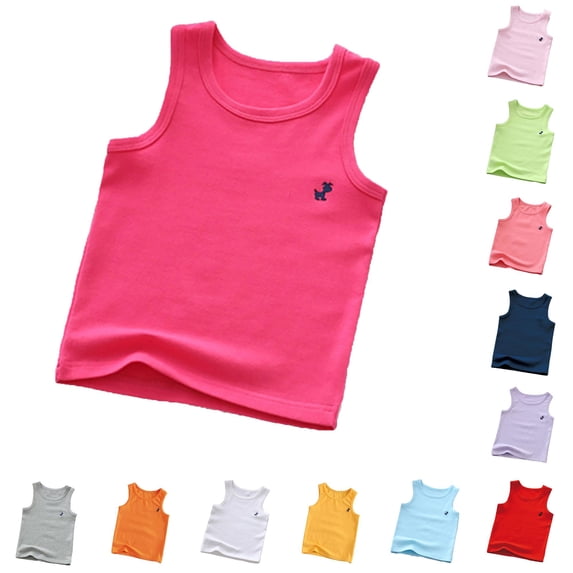CUZIBR Summer Kids Baby Boys Sleeveless Tank Top Cute Embroidered Puppy Solid Color Crewneck Breathable Casual Tee Top Basic Layered Running Athletic Cozy Beach Shirts,Hot Pink,8-9 Years