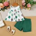 thumbnail image 1 of CUZIBR Summer Toddler Baby Girls 2 Piece Sets Sleeveless Floral Prints Cute Bow Crewneck Pleated Tank Top Blouse Shorts Breathable Stylish Lightweight Outfits,Green,2-3 Years, 1 of 6