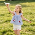 thumbnail image 1 of CUZIBR Summer Toddler Baby Girls 2 Piece Sets Sleeveless Plaid Prints Cute Embroidery Square Collar Ruffles Trim Tank Top Blouse Shorts Breathable Stylish Lightweight Outfits,Blue,3-6 Months, 1 of 8