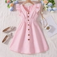 thumbnail image 1 of CUZIBR Summer Toddler Girl Dress Classic Plaid Flutter Sleeves V-Neck Button Down Checkered A-Line Fashionable Midi Dress For Kids Flowy Cozy Party Beach Dailywear,Pink,8-9 Years, 1 of 8