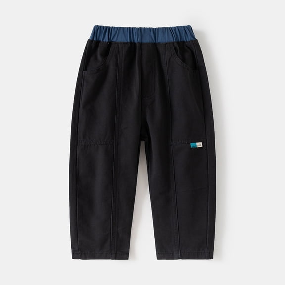 CUZIBR Sweatpants For Boys Harem Pants Patchwork Wide Leg Ankle-Tied Cargo Trousers Comfortable Elastic Waist Stylish Casual Athletic Clothes,Black,4-5 Years