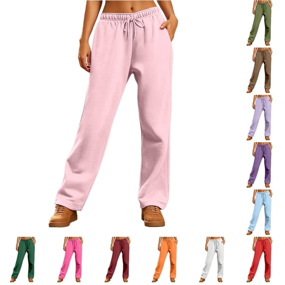 CUZIBR Sweatpants For Women Wide Leg Baggy Long Joggers With Pocket Drawstring Workout Straight Leg Trendy Pants Casual Daily Soft Club Trousers,Pink,S