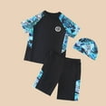 thumbnail image 1 of CUZIBR Swimsuit Boys Shark Swim Wear Outfits Casual Short Sleeve Patchwork Shirts And Trunks Hat Set Beach Swimwear,Light Gray,5-6 Years, 1 of 3