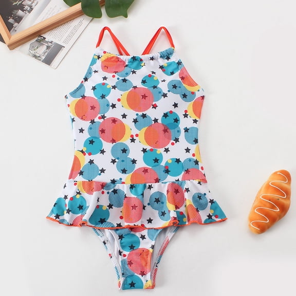 CUZIBR Swimsuit Cross Adjustable Strap Ruffles Floral Print Stylish One Piece Swim Wear Sun Protection Bathing Suit,Orange,9-10 Years