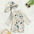 thumbnail image 1 of CUZIBR Swimsuit For Girls Onesize Cozy Training Sport Long Sleeve Cute Cartton Print Zipper Up Jumpsuit With Hat Popular Swimsuit,White,3-6 Months, 1 of 4