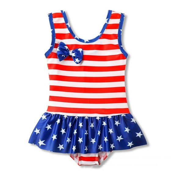 CUZIBR Swimsuit Girls One Piece Swimsuit Sleeveless Striped Cartoon Prints Cute Bow Ruffles Skirt Swim Wear Soft Bikini Sun Protection Bathing Suit,Red,3-4 Years