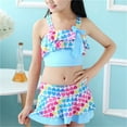 thumbnail image 1 of CUZIBR Swimsuit Girls Tow Piece Rainbow Floral Print Bikini Spaghetti Strap Tank Top Ruffled Skirts Tankini Set Elegent Fashionable Beach Swimwear,Light Blue,6-7 Years, 1 of 4