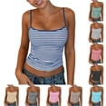 thumbnail image 1 of CUZIBR Tank Tops For Women Classic Striped Slim Fit Spaghetti Strap Scoop Neck Low Cut High Waist Crop Top Fitted Ribbed Camisole Casual Summer Fashion Basic Tee Cozy Soft Dailywear,BU2,XXL, 1 of 8