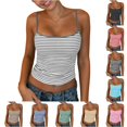 thumbnail image 1 of CUZIBR Tank Tops For Women Classic Striped Slim Fit Spaghetti Strap Scoop Neck Low Cut High Waist Crop Top Fitted Ribbed Camisole Casual Summer Fashion Basic Tee Cozy Soft Dailywear,GY1,L, 1 of 8