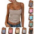 thumbnail image 1 of CUZIBR Tank Tops For Women Classic Striped Slim Fit Spaghetti Strap Scoop Neck Low Cut High Waist Crop Top Fitted Ribbed Camisole Casual Summer Fashion Basic Tee Cozy Soft Dailywear,Coffee,XXL, 1 of 7