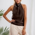 thumbnail image 1 of CUZIBR Tank Tops For Women Sleeveless Halter Neck Elegant Satin Camisole Solid Color Ruched Lightweight Layering Loose Fit Casual Stilish Backless Shirt Summer Party Beach Stylish Cami,Brown,L, 1 of 4