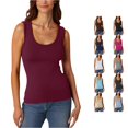 thumbnail image 1 of CUZIBR Tank Tops For Women Solid Color Sleeve Low Round Neck Slim Fit Casual Ribbed Casual T Shirt Stretch Fitting Basic Camisole Stylish Summer Layering Going Out Beach Vacation Tee Shirts,Red,XXL, 1 of 4